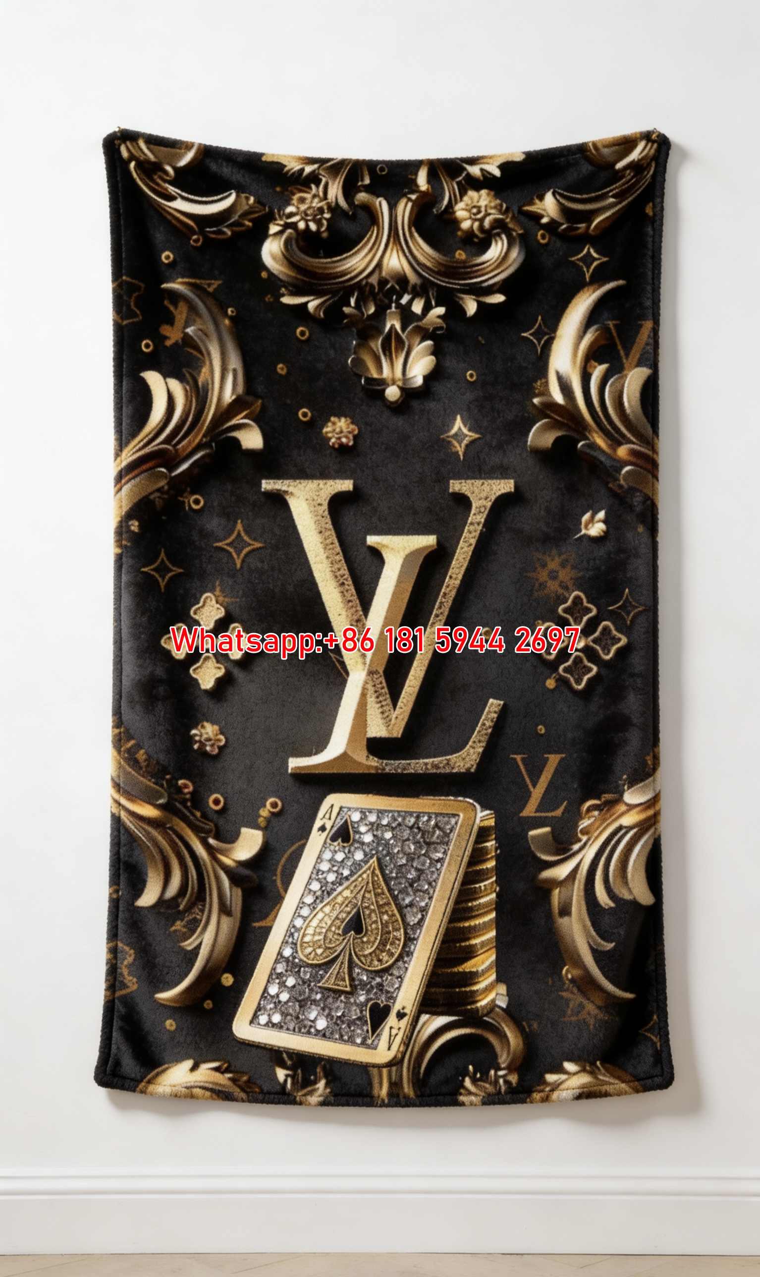 Black Gold LV Flannel Throw Blanket 386
